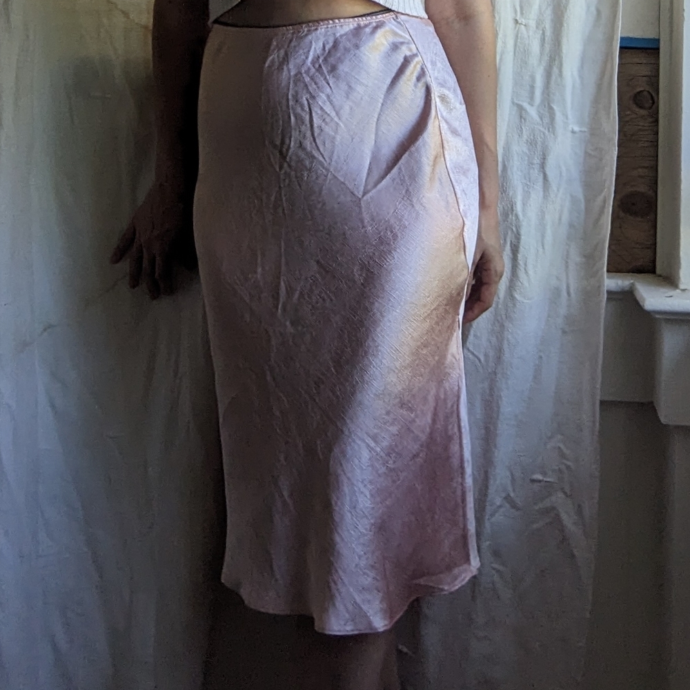 Peach Satin Midi Skirt